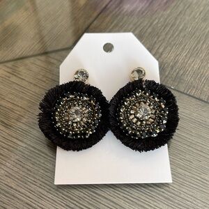 Loft Round Fringe Earrings with Rhinestone & Bead Accents.